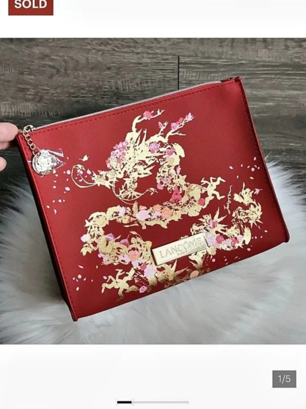 Lancome Year of the Dragon Cosmetic Bag Floral Red & Gold